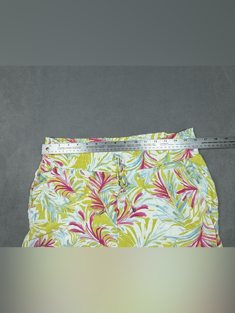 Land N Sea Tropical Print Linen Blend Pink & Green Pants - Picture 4 of 9